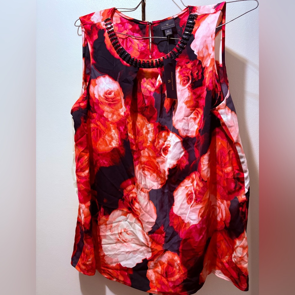 Floral Sleeveless Top - Red and Pink